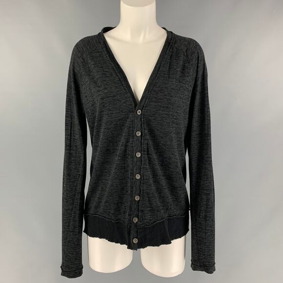 THE VIRIDI-ANNE Size S Black and Charcoal Cotton Marbled V-Neck Cardigan - Picture 1 of 6
